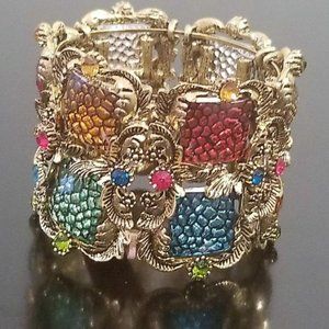 Multi Colored Gem Art Deco Cuff Bracelet